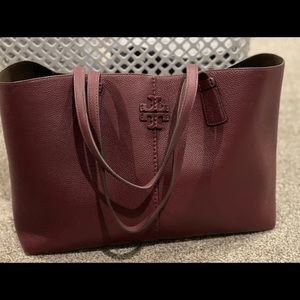 Tory Burch Authentic Large Leather Tote McGraw Claret